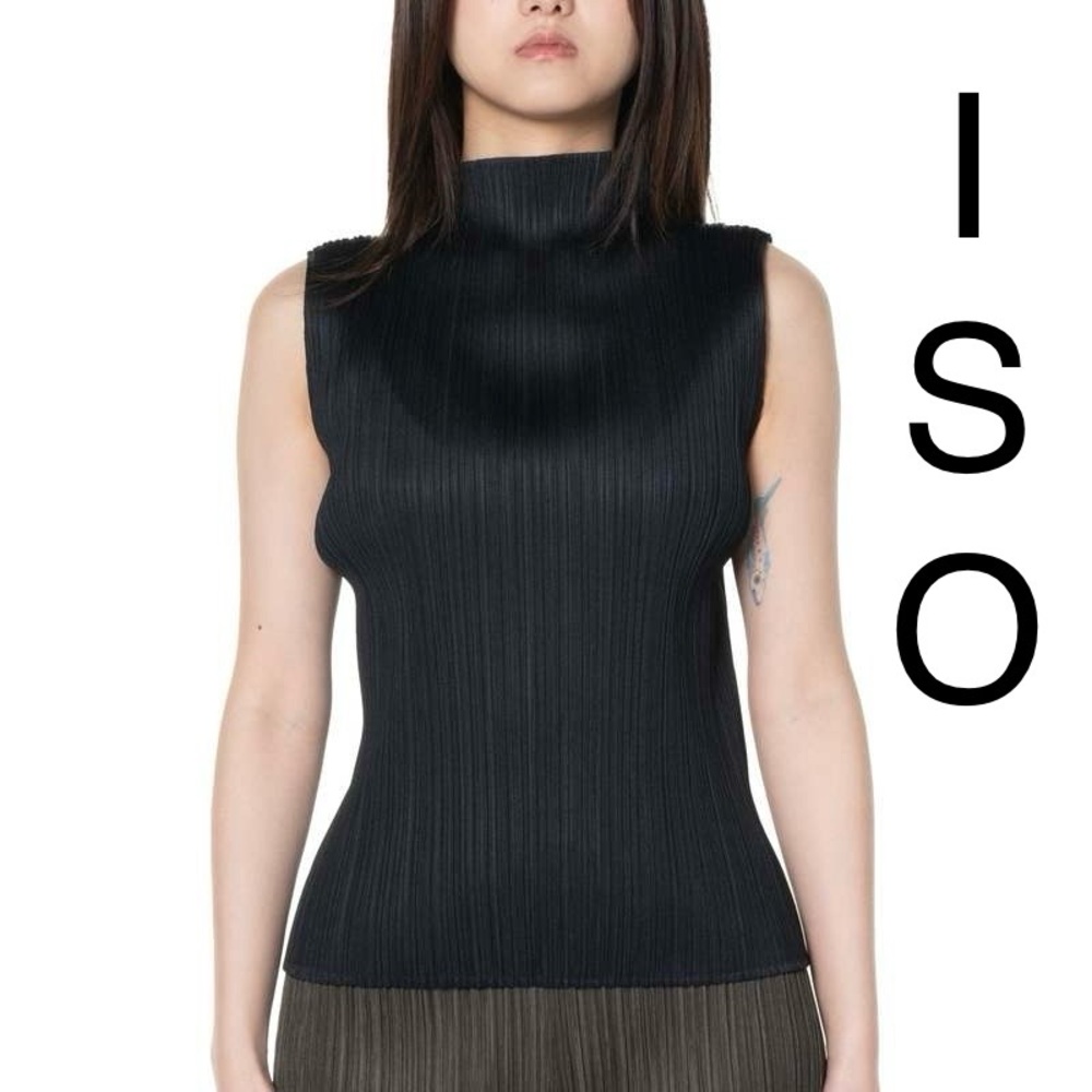 *IN SEARCH OF* issey miyake pleats please basic high neck tank top in black